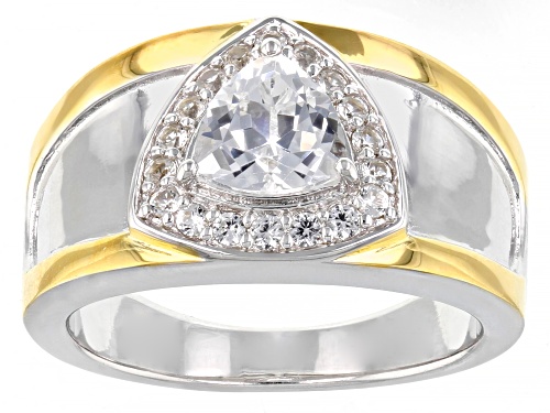 1.83ctw Lab Created White Sapphire Rhodium & 18k Yellow Gold Over Silver Two-Tone Men's Ring - Size 12