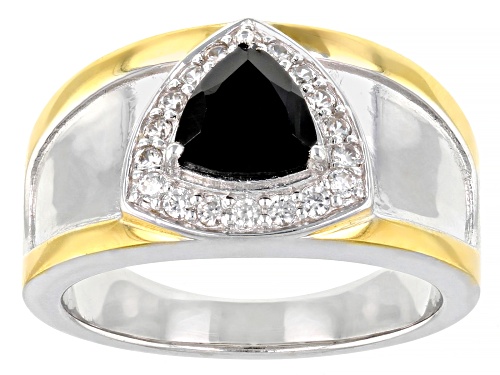 1.45ct Black Spinel With 0.34ctw White Zircon Rhodium & 18k Gold Over Silver Two-Tone Men's Ring - Size 11