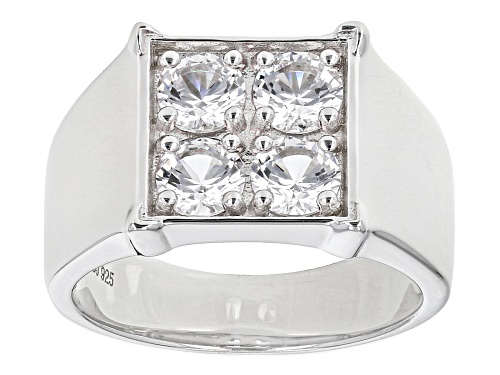 1.95ct Round Lab Created White Sapphire Rhodium Over Sterling Silver Men's Ring - Size 11