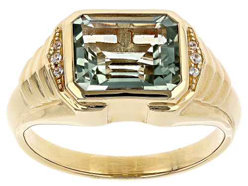 3.57ct Prasiolite With 0.04ctw White Zircon 18k Yellow Gold Over Sterling Silver Men's Ring - Size 10