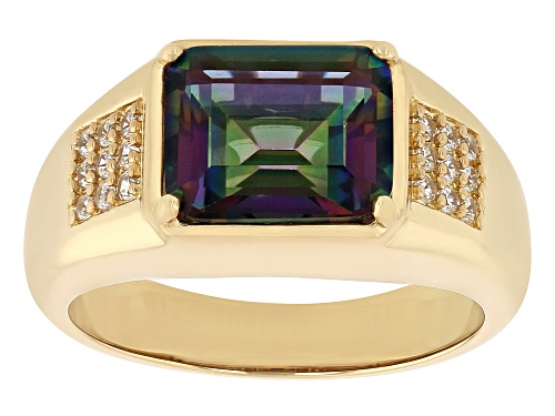3.87ct Multi-Color Quartz With 0.32ctw White Zircon 18k Yellow Gold Over Sterling Silver Men's Ring - Size 12