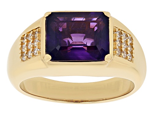 3.57ct African Amethyst With 0.32ctw White Zircon 18k Yellow Gold Over Sterling Silver Men's Ring - Size 13