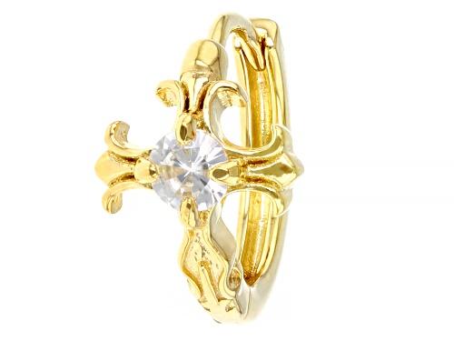 0.21ct Round White Zircon 18k Yellow Gold Over Sterling Silver Single Cross Hoop Earring