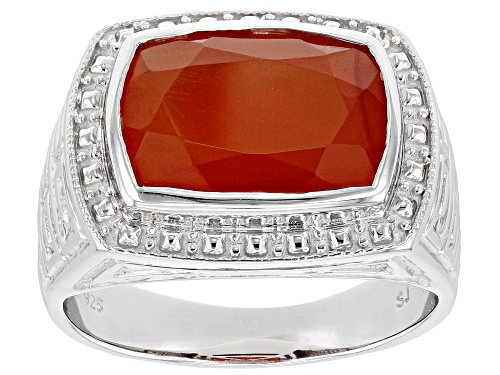Rectangular Cushion Carnelian Rhodium Over Sterling Silver Men's Ring - Size 10