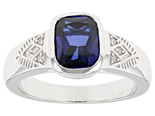 4.03ct Lab Created Sapphire With White Diamond Accent Rhodium Over Sterling Silver Men's Ring - Size 12