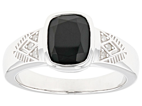 2.67ct Black Onyx With 0.03ctw White Diamond Accent Rhodium Over Sterling Silver Men's Ring - Size 11