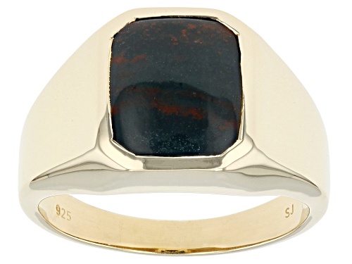 12x10mm Rectangular Octagonal Bloodstone 18k Yellow Gold Over Sterling Silver Men's Ring - Size 12