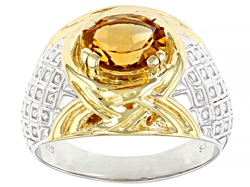 1.48ctw Oval Citrine Rhodium & 18k Yellow Gold Over Sterling Silver Two-Tone Men's Ring - Size 12