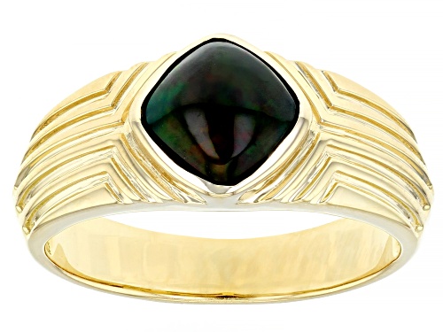 Photo of 8mm Square Cushion Cabochon Black Ethiopian Opal 18k Yellow Gold Over Sterling Silver Men's Ring - Size 11