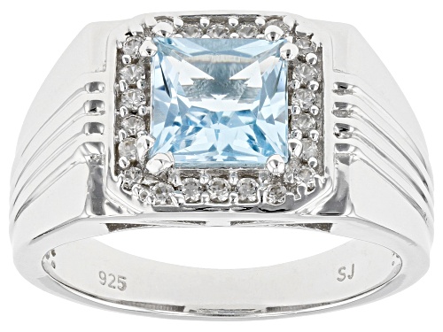 1.67ctw Glacier Topaz™ With 0.30ctw White Zircon Rhodium Over Sterling Silver Men's Ring - Size 11