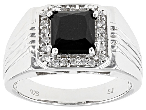 2.25ct Black Spinel With 0.30ctw White Zircon Rhodium Over Sterling Silver Men's Ring - Size 12