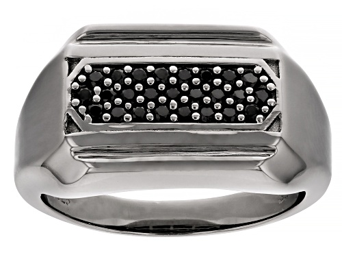 0.48ctw Round Black Spinel, Black Rhodium Over Sterling Silver Men's Ring - Size 12
