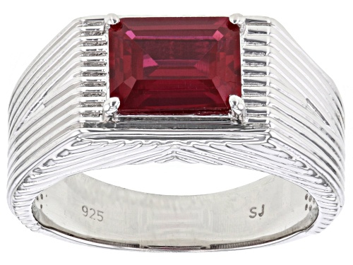 2.43ct Rectangular Octagonal Lab Created Ruby Rhodium Over Sterling Silver Men's Ring - Size 10