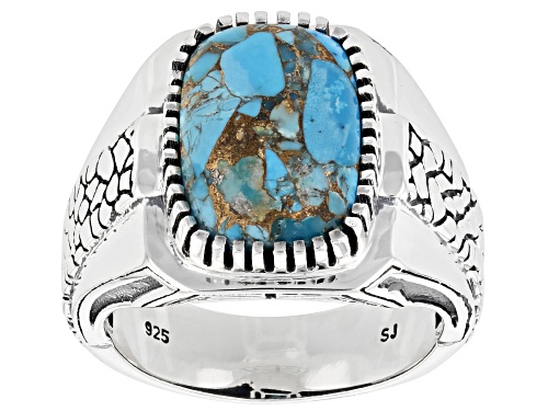 14x10mm Turquoise Rhodium Over Sterling Silver Men's Ring - Size 11