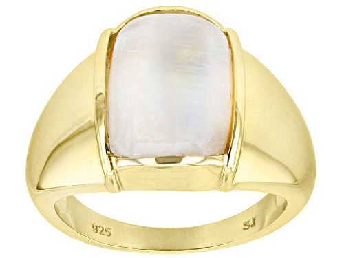 14x10mm Rectangular Cushion Rainbow Moonstone 18k Yellow Gold Over Sterling Silver Men's Ring - Size 11