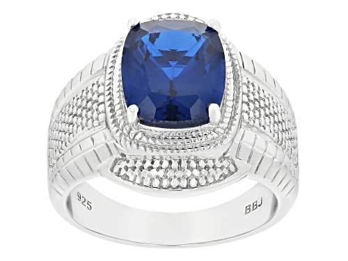 4.84ct Rectangular Cushion Lab Created Blue Spinel Rhodium Over Sterling Silver Men's Ring - Size 13