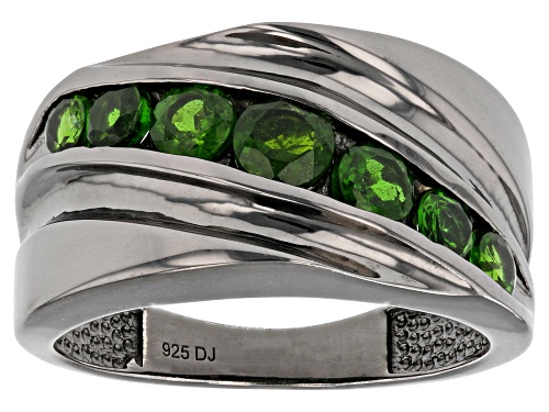 1.37ctw Round Chrome Diopside Black Rhodium Over Sterling Silver Men's Ring - Size 11