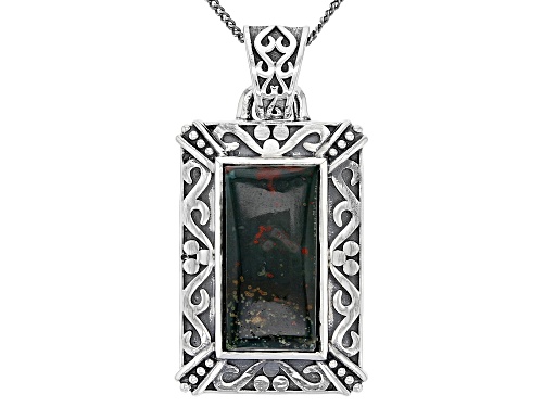 18x9mm Rectangular Octagonal Bloodstone Sterling Silver Pendant With Chain