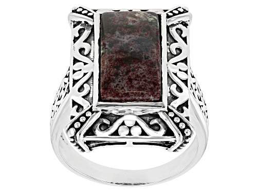 18x9mm Rectangular Octagonal Blood Stone Sterling Silver Ring - Size 12