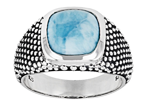 10x10mm Square Cushion Larimar Sterling Silver Men's Ring - Size 10