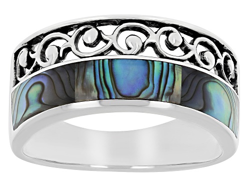 Baguette Abalone Shell Inlay Sterling Silver Men's Band Ring - Size 11