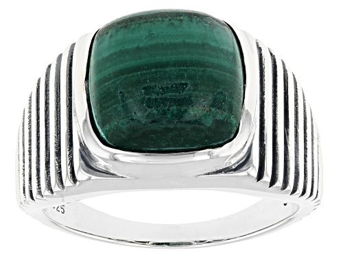 12x12mm Square Cushion Malachite Sterling Silver Men's Ring - Size 9