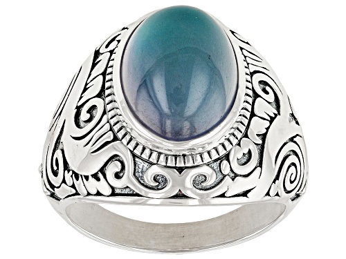 14x10mm Oval Aurora Moonstone Sterling Silver Men's Ring - Size 11