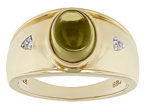 10x8mm Olive Quartz With 0.10ctw Round White Zircon 18k Yellow Gold Over Silver Men's Ring - Size 13