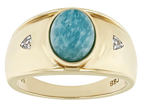 10x8mm Amazonite With 0.10ctw Round White Zircon 18k Yellow Gold Over Silver Men's Ring - Size 11