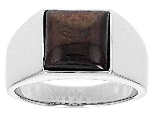 10mm Square Cabochon Golden Sheen Sapphire Rhodium Over Sterling Silver Men's Ring - Size 10