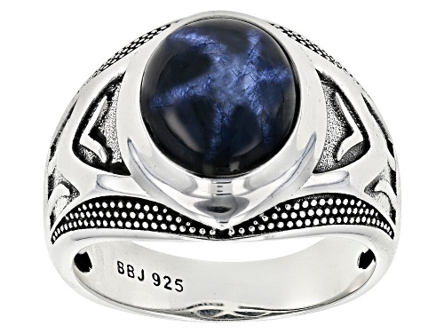 Photo of 7.71ct Blue Star Sapphire Solitaire Rhodium Over Sterling Silver Mens Ring - Size 12