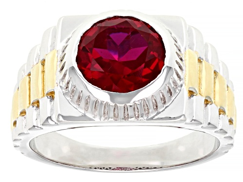 2.55ct Round Lab Created Ruby Rhodium Over Sterling Silver Two Tone Men's Ring - Size 12