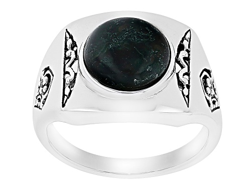 11mm Moss Agate Sterling Silver Men's Ring - Size 11