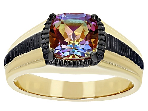 2.55ct Square Cushion Northern Lights™ Quartz 18k Yellow Gold Over Silver Two-Tone Men's Ring - Size 11