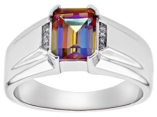 Photo of 1.96ct Northern Lights™ Quartz Wth .03ctw White Diamond Platinum Over Sterling Silver Men's Ring - Size 12
