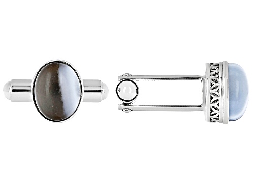 10x8mm Oval Cabochon Bi Color Opal Rhodium Over Sterling Silver Men's Cufflinks