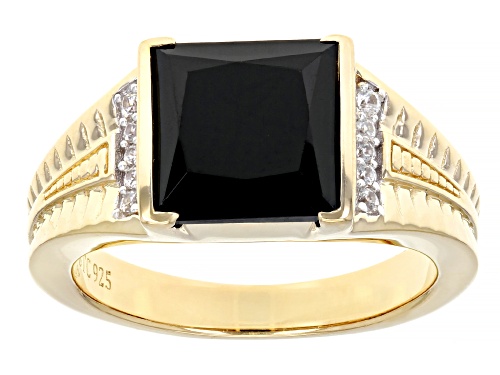 5.80ct Black Spinel With 0.06ctw White Zircon 18k Yellow Gold Over Silver Men's Ring - Size 12
