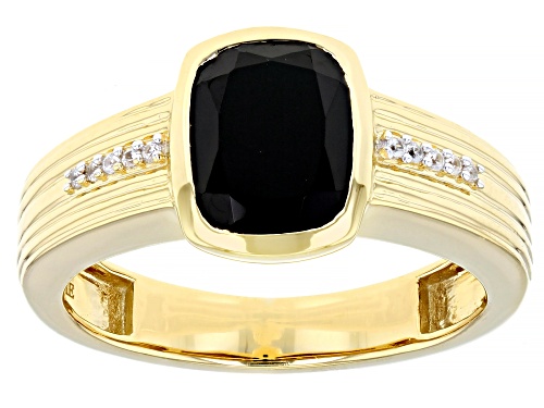 Photo of 3.20ctw Black Spinel With 0.08ctw White Zircon 18k Yellow Gold Over Silver Men's Ring - Size 10