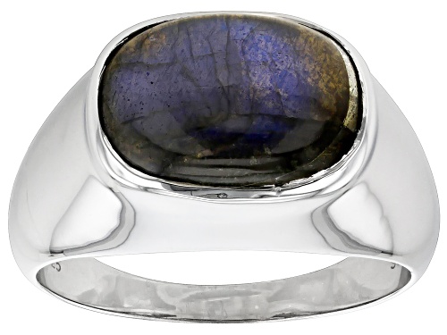 Photo of 14x10mm Rectangular Cushion Labradorite Rhodium Over Sterling Silver Men's Ring - Size 11