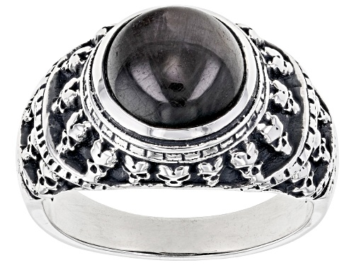 Photo of 10mm Round Silver Sheen Sapphire Sterling Silver Men's Skull Ring - Size 10