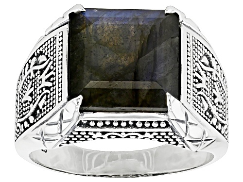 Photo of Rectangular Octagonal Labradorite Sterling Silver Men's Ring - Size 10