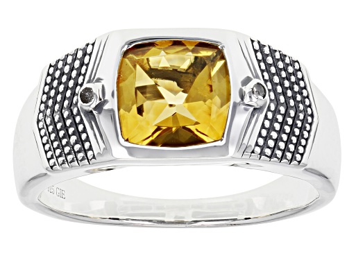 2.20ct Square Cushion Brazilian Citrine With 0.01ctw White Diamond Accent Sterling Silver Men's Ring - Size 12