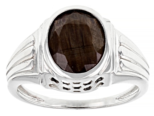 Photo of 6.15ct Golden Sheen Sapphire Rhodium Over Sterling Silver Men's Ring - Size 12