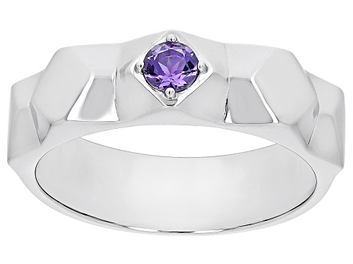 .20ct Round Amethyst Rhodium Over Sterling Silver Men's February Birthstone Ring - Size 10