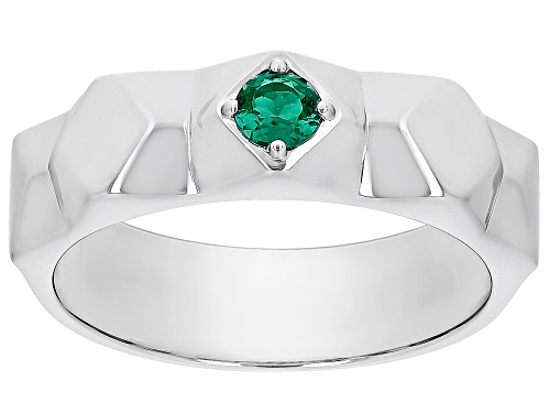 .21ct Lab Created Emerald Rhodium Over Sterling Silver Men's May Birthstone Ring - Size 12