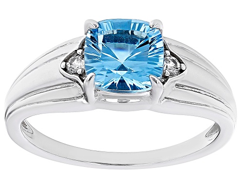 2.45ctw Quantum Cut® Swiss Blue Topaz With White Zircon Rhodium Over Sterling Silver Men's Ring - Size 10