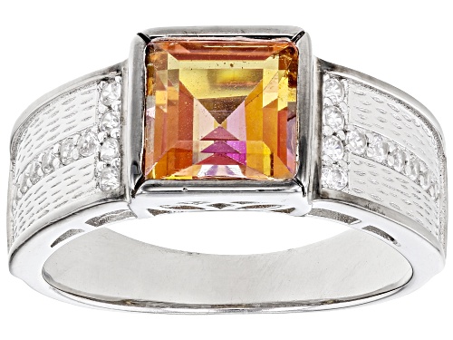 Photo of 3.12ctw Twilight Ecstasy™ Mystic Topaz® With White Zircon Rhodium Over Sterling Silver Men's Ring - Size 11