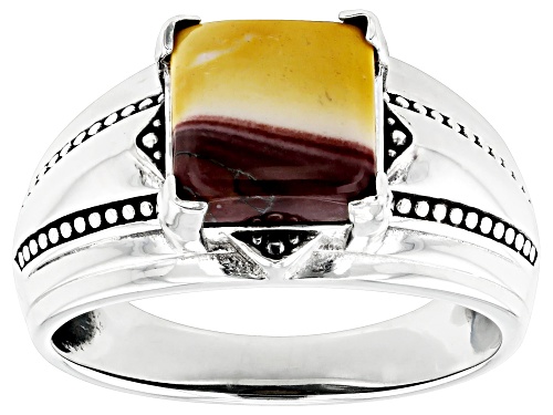 Photo of 9mm Square Jasper Rhodium Over Sterling Silver Men's Ring - Size 13