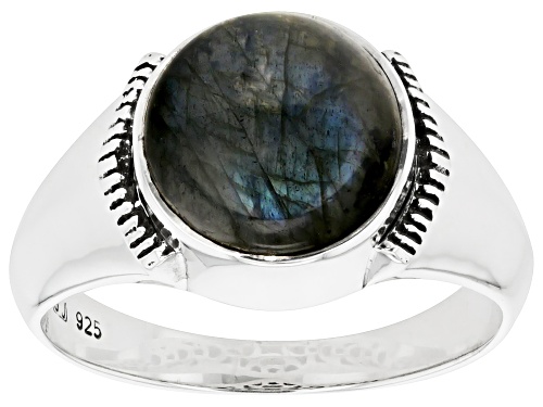 11mm Round Labradorite Rhodium Over Sterling Silver Men's Ring - Size 11