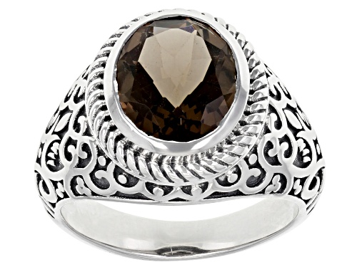 3.59ct Oval Smoky Quartz Rhodium Over Sterling Silver Men's Ring - Size 10